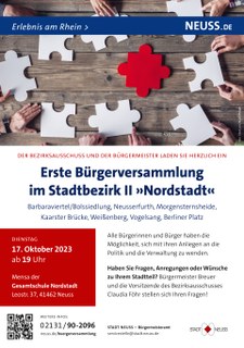 Ankündigungsplakat zur Bürgerversammlung Stadtbezirk II Nordstadt am 17. Oktober 2023