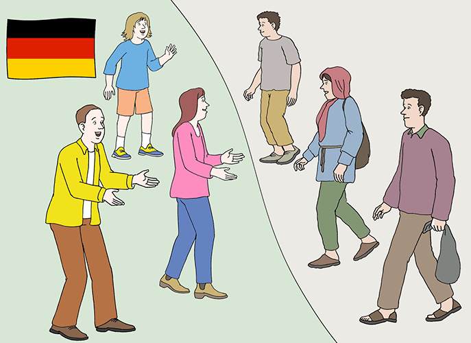 Leute suchen Asyl in Deutschland.