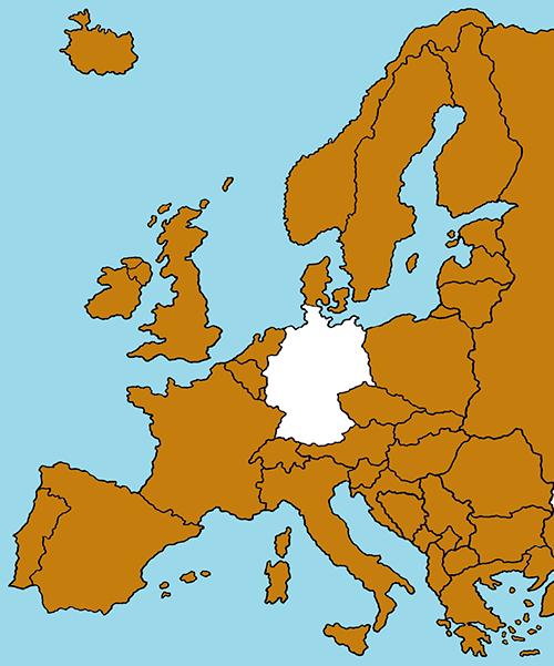 Das Bild 'Ausland' zeigt eine Karte von Europa: Deutschland ist weiß, das Ausland ist farbig gestaltet.
