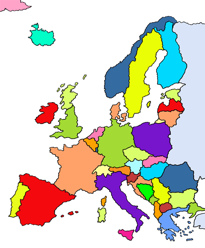 Länder von Europa in verschiedenen Farben.