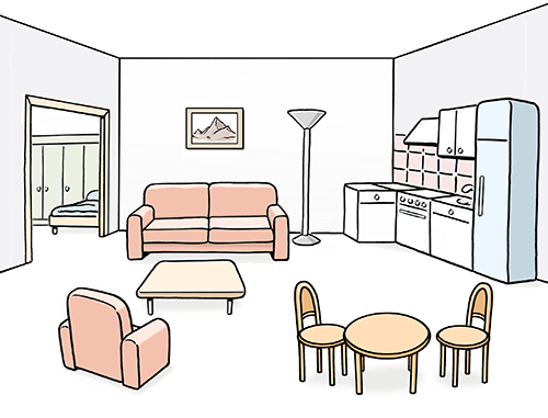 Bild von einer Wohnung mit Möbeln.